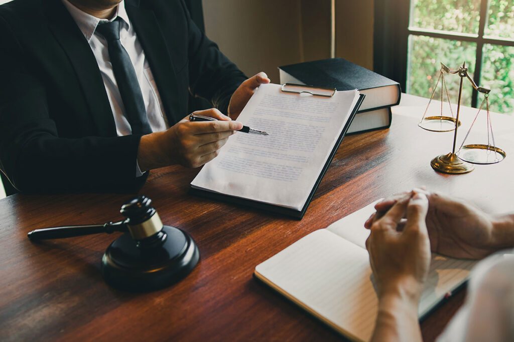 lawyer discussing with client